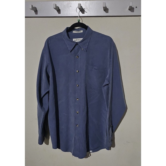 Orvis Mens long sleeve button down Pocket Blue Micro Checkered Large - Picture 2 of 8